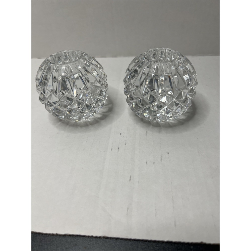 Vintage pair Waterford Crystal Ball Votive Candle Holders Signed